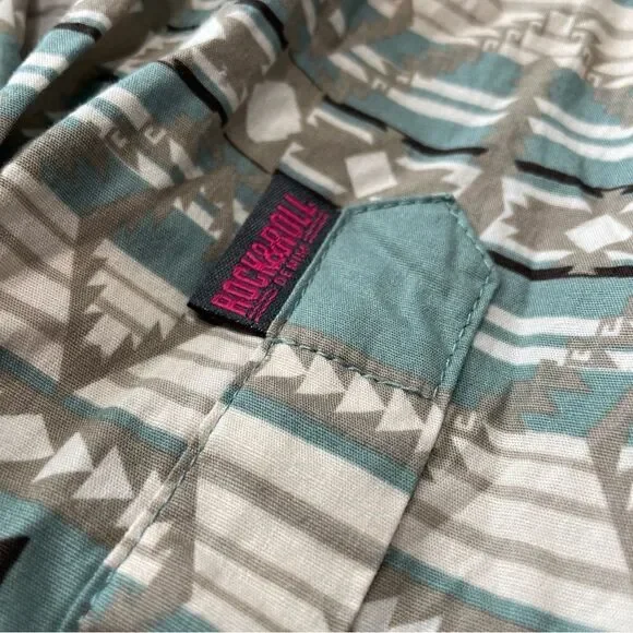 Rock & Roll Denim Aztec Print Snap Shirt Women’s Size XXL - Picture 4 of 10